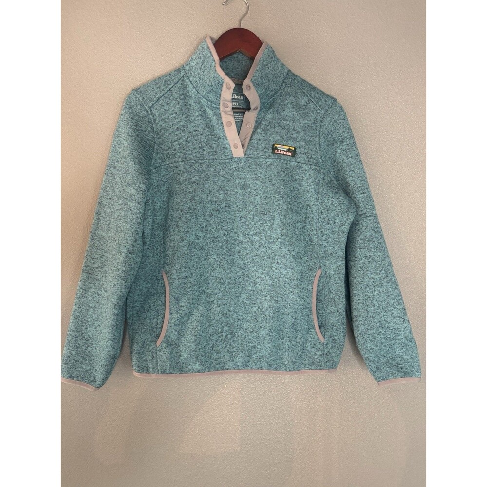L.L. Bean Sweater Fleece Snap Mock Neck Pullover SP Aqua Blue Teal